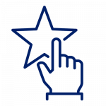 Outline of a hand with its index finger point at a blue star outline