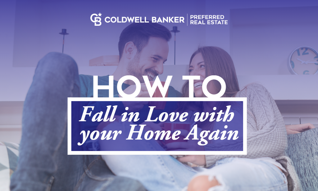 How to fall in love with your home again banner with a couple smiling in the background